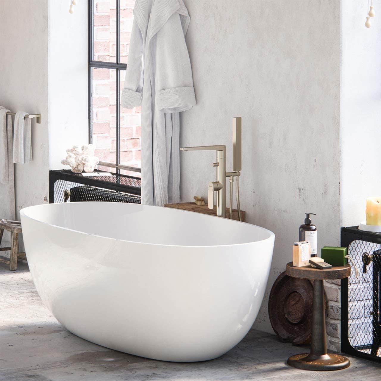 MAYKKE Barnet 61" Acrylic Bathtub Retains Heat White Modern Oval Freestanding Comfortable Soaking Tub in Bathroom Lavatory, Shower cUPC certified, Drain & Overflow Assembly Included XDA1407001