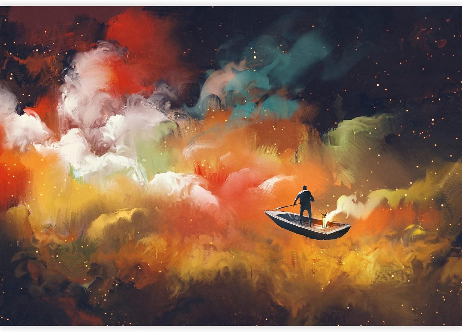 wall26 - Man on a Boat in The Outer Space with Colorful Cloud,Illustration - Removable Wall Mural | Self-Adhesive Large Wallpaper - 100x144 inches