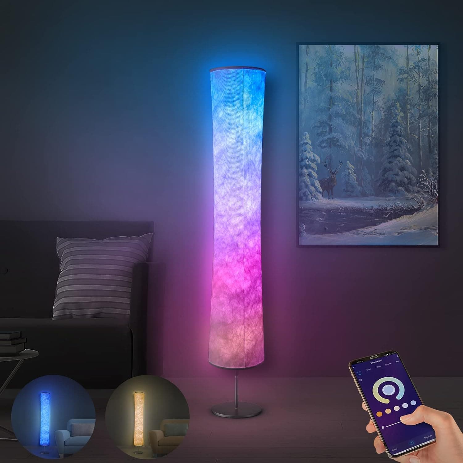 Torchlet Floor Lamp, RGB Color Changing Led Lamp, Smart Lamp Alexa APP Control, Modern Floor Lamp with DIY Mode, Music Sync and White Fabric Shade, Standing Lamp for Living Room Bedroom Game Room