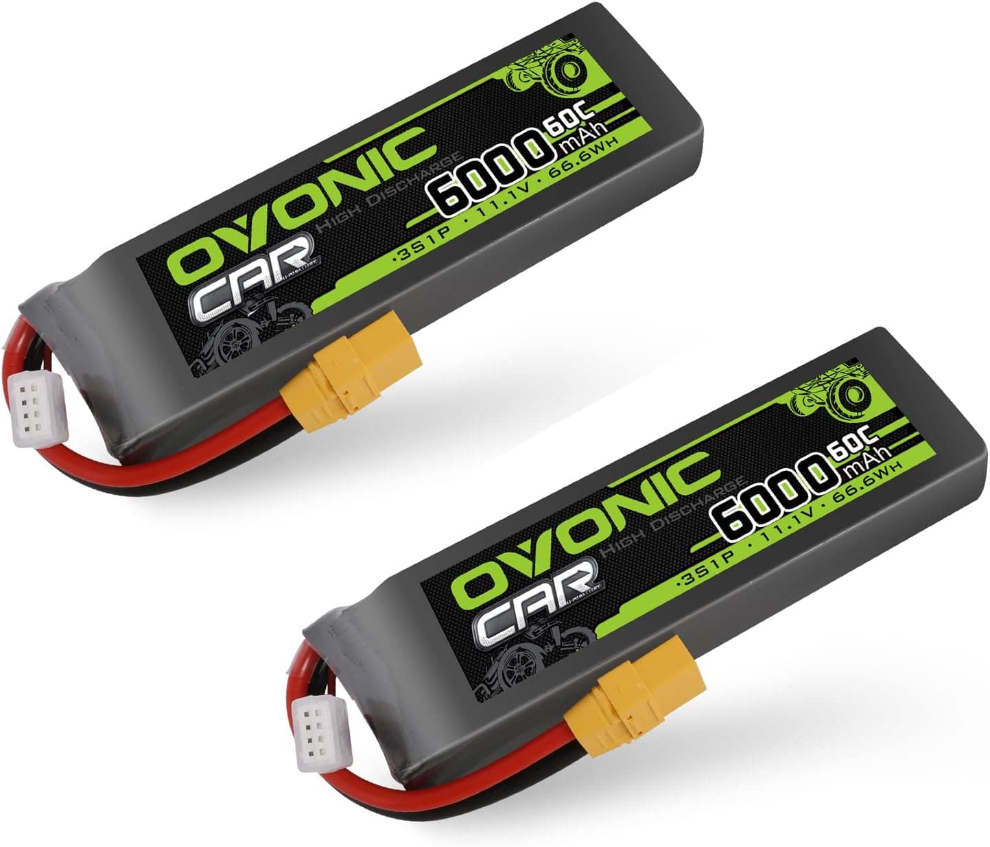 OVONIC 3S 11.1V LiPo Battery 6000mAh 60C RC Battery with XT90 Connector for Quadcopter RC Hobby Airplane Helicopter Car Truck Boat UAV Drone FPV (2 Pack)