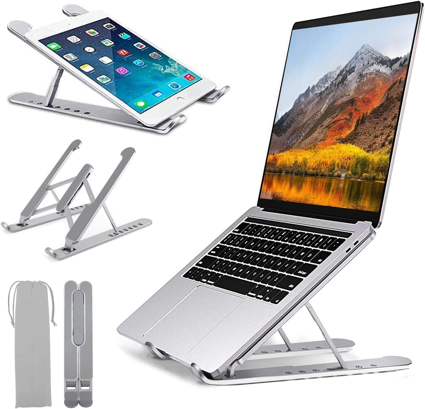 JAHUL Laptop Stand, Adjustable Ergonomic Aluminum Laptop Riser Portable Work from Home Laptop Holder Compatible with MacBook Air/Pro, iPad and 10-15.6 Inch Laptops
