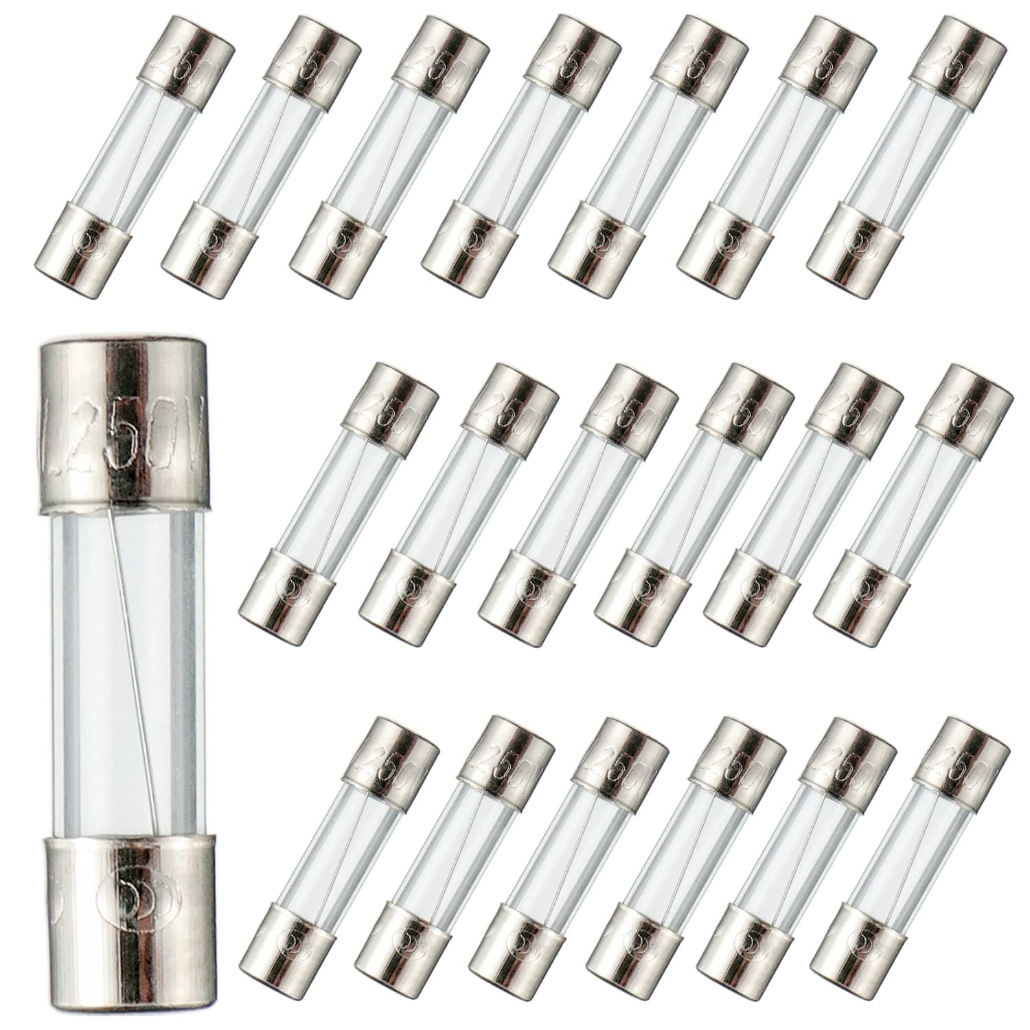 BOJACK 5x20mm 0.25A 0.25amp 250V 0.2x0.78 Inch F0.25AL250V Fast-Blow Glass Fuses(Pack of 20 Pcs)