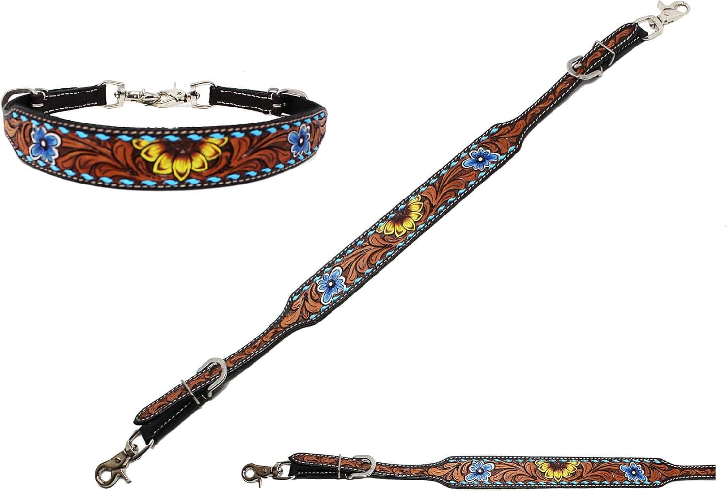 CHALLENGER Western Tack Floral Tooled Leather Wither Breast Collar Strap 105HR02
