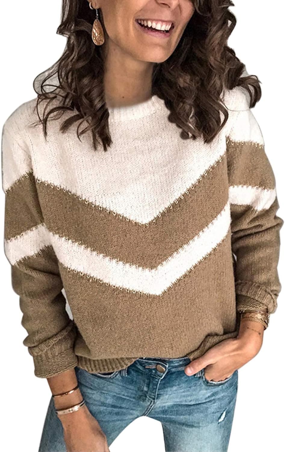 ANCAPELION Women’s Casual Sweater Pullover Winter Basic Sweatshirt Long Sleeve Cozy Knitted Jumper Tops Loose Fit