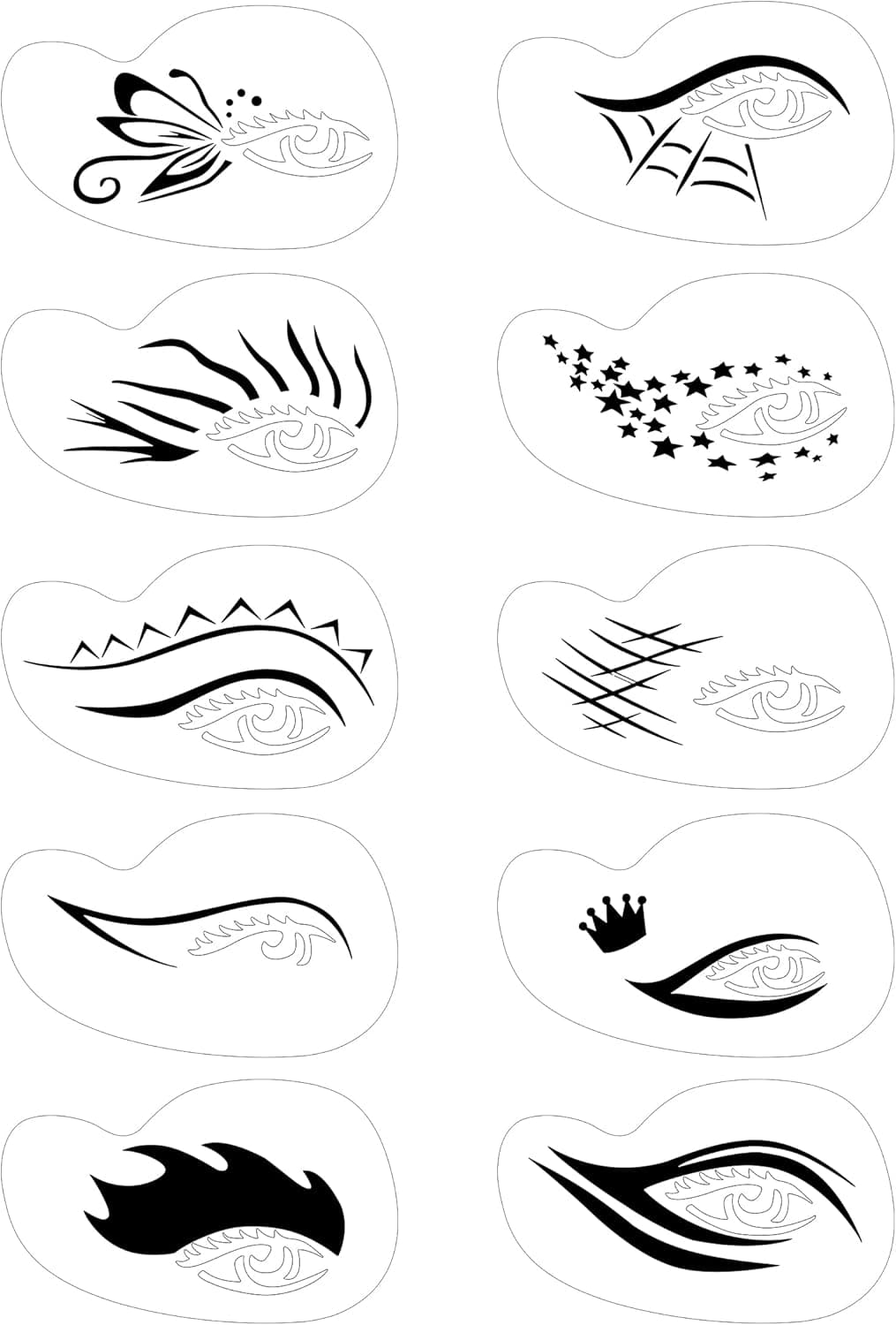 Maydear 10pcs Face Painting Stencils Reusable, Eyeliner Make Up Template, Quick Makeup Tool for Beginners Makeup Artist