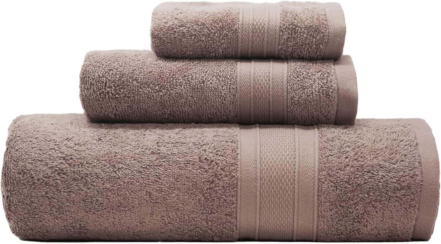 TRIDENT Bath Towels for Bathroom Premium 3 Piece 100% Cotton 1 Bath Towel, 1 Hand Towel, 1 Washcloth Soft and Plush Highly Absorbent, Quick Dry, Shower Towel for Spa, Gym, Travel - Acorn Brown