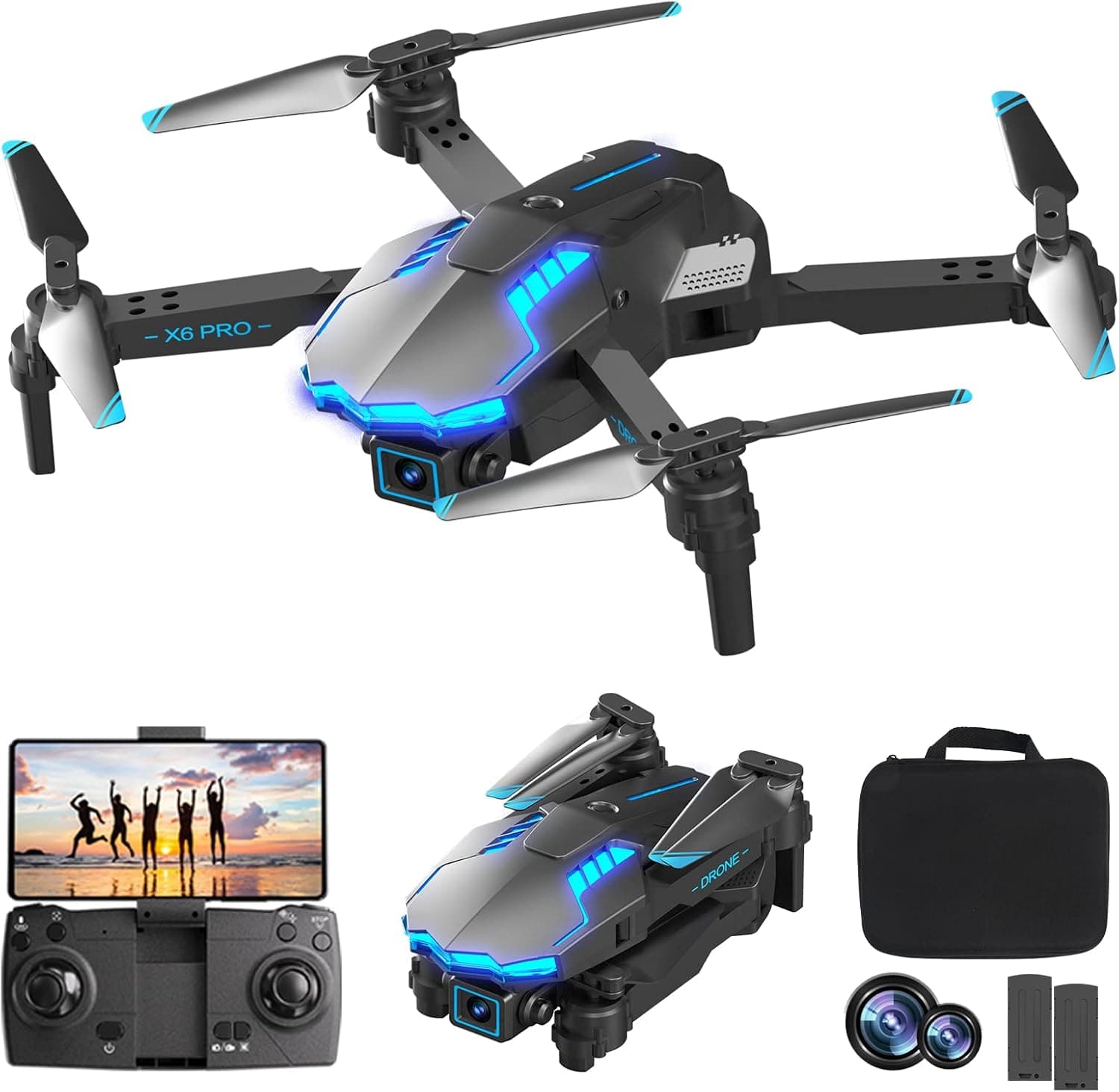 RiskOrb Drone with 4K Dual Camera for Kids Adults,Optical Flow Positioning & Altitude Hold,Intelligent Obstacle Avoidance,X6 FPV WiFi RC Quadcopter, Toys Gifts for Boys Girls ,One Key Start/Landing/Calibrate,360° Flips, 2 batteries