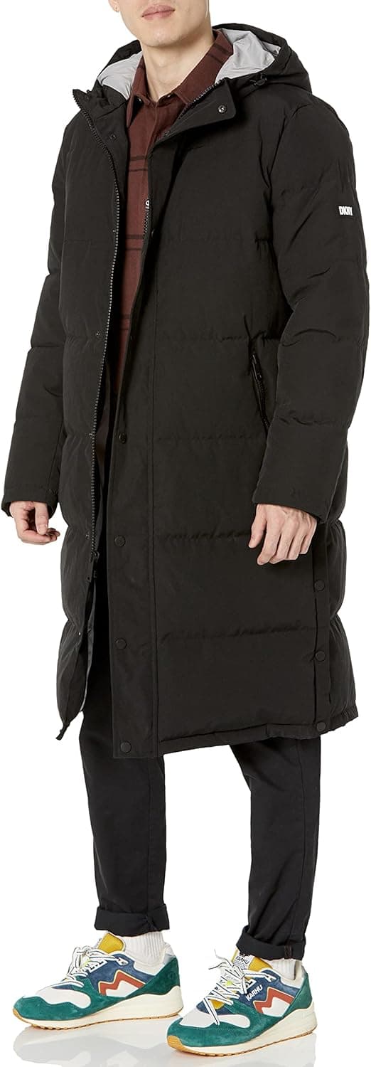 DKNY Men's Arctic Cloth Hooded Extra Long Parka Jacket