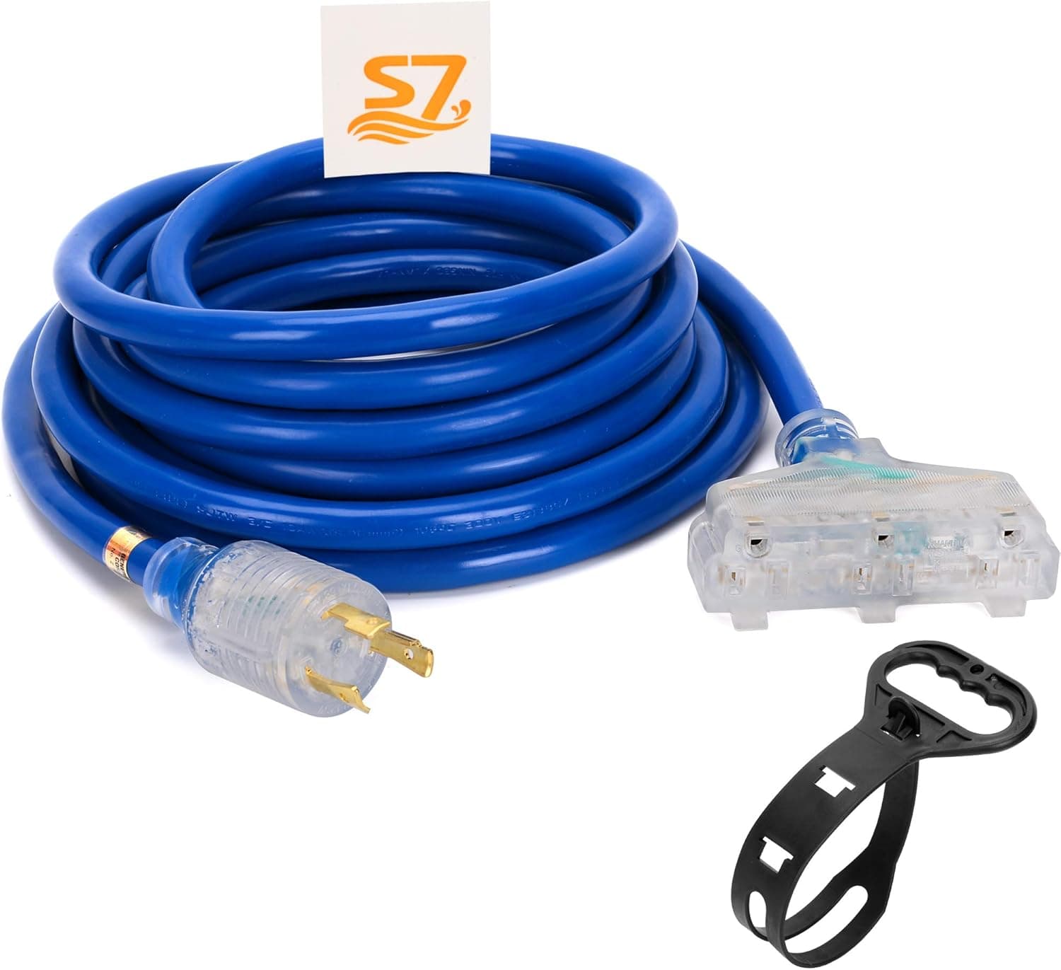 30Amp 3750 Watts 25 Feet Heavy Duty Generator Extension Cord, Generator Locking Cord,NEMA L5-30P/Three 5-15R, 3 Prong 10 Gauge Flexible Generator Cable, Generator Power Cord…
