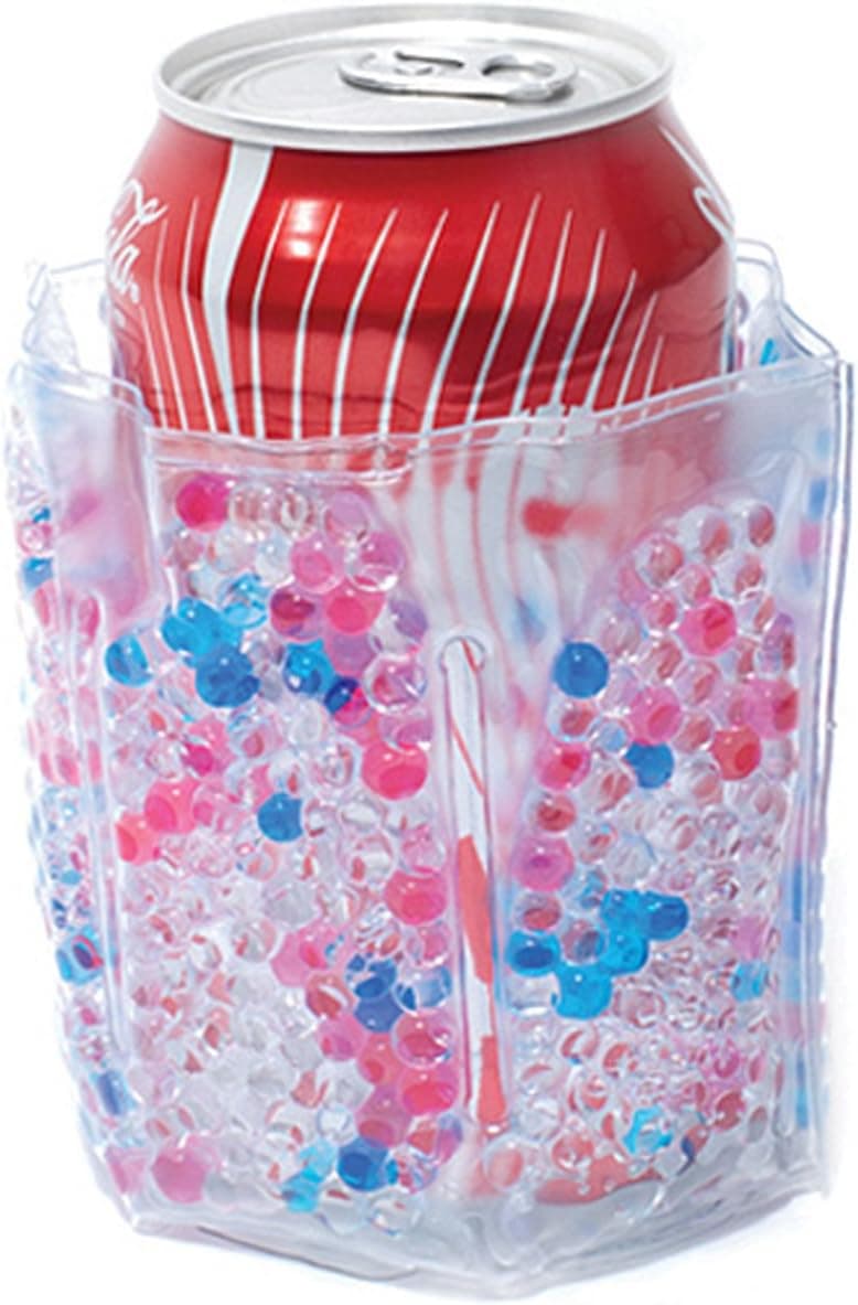 Zees Inc Pocket Bottles Beaded Freezable Can Cooler, Blue/Pink/Clear