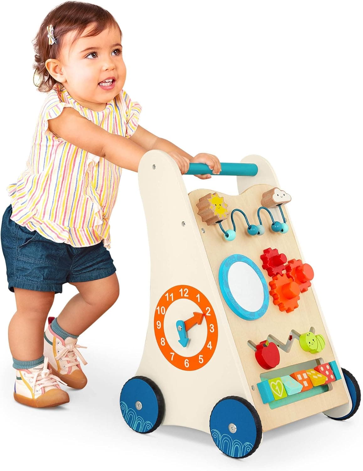 B. Toys – Wooden Activity Walker – 7 Educational Activities – Learning & Walking Toy for Toddlers – Stand, Push, Walk – 1 Year + – Little Learning Steps