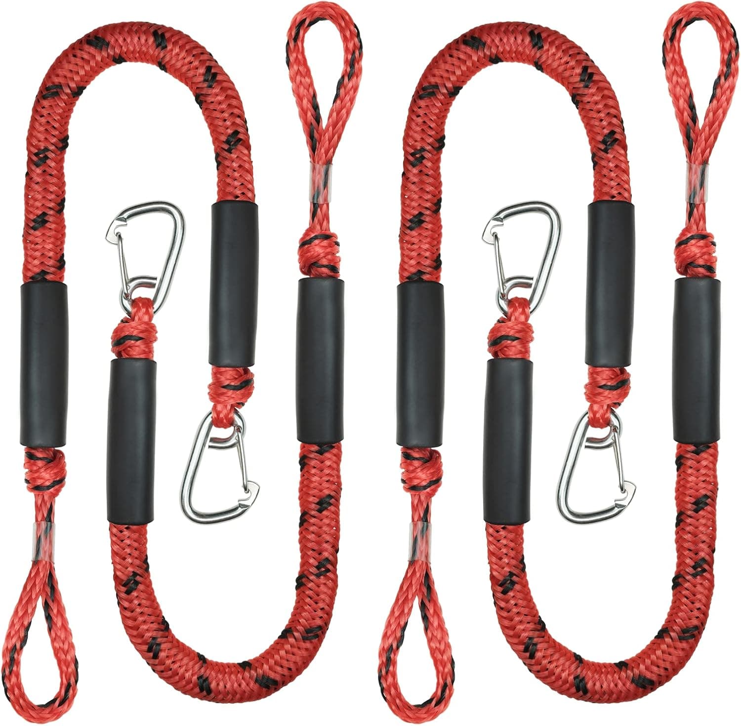 4 Pack Bungee Boat Dock Line with Stainless Steel Clip 3FT Mooring Rope Boat Accessories Docking Lines PWC Dockline for Boats Kayak, Jet Ski, Pontoon, Canoe, Power Boat WaveRunner(Red&Black)