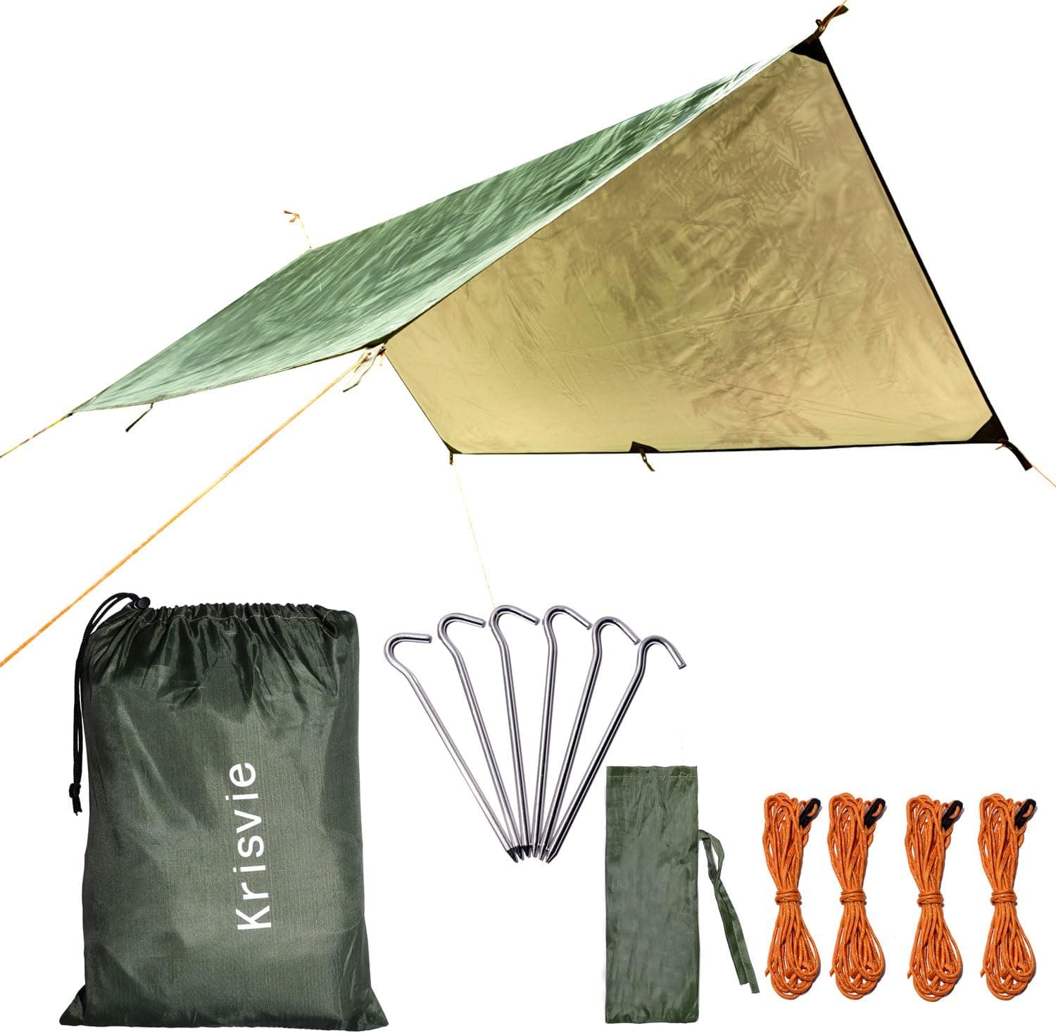 Krisvie Hammock Waterproof Rain Fly Tent Tarp Shelter Lightweight Easy Setup Hammock Tent Camp Gear (Green)