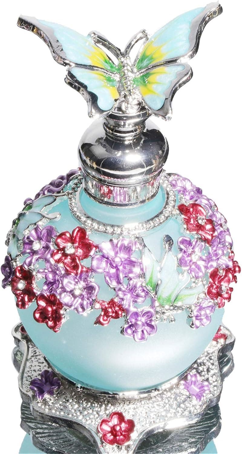 Waltz&F Blue Butterfly Jeweled Vintage Perfume Bottle Empty Refillable Essential Oil Bottle 25ml