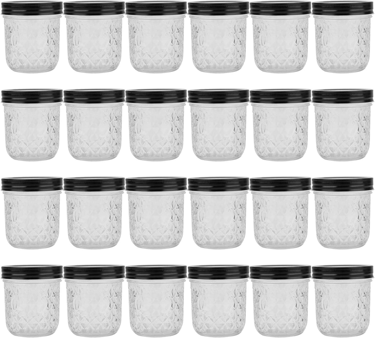 Mason Jars,QAPPDA Glass Jars With Lids 8 oz,Small Canning Jars Pickleing Jars,Kitchen Storage Jars,Wide Mouth Spice Jars With Black Lids For Honey,Caviar,Herb,Jelly,Jams,Kitchen Canisters Set of 24…