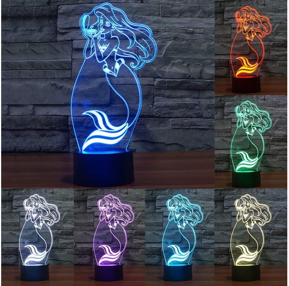 WONFAST 3D Desk Lamp Mermaid Night Light LED Desk Table Lighting Lamps Home Decoration Household Accessories Toys Best Gift