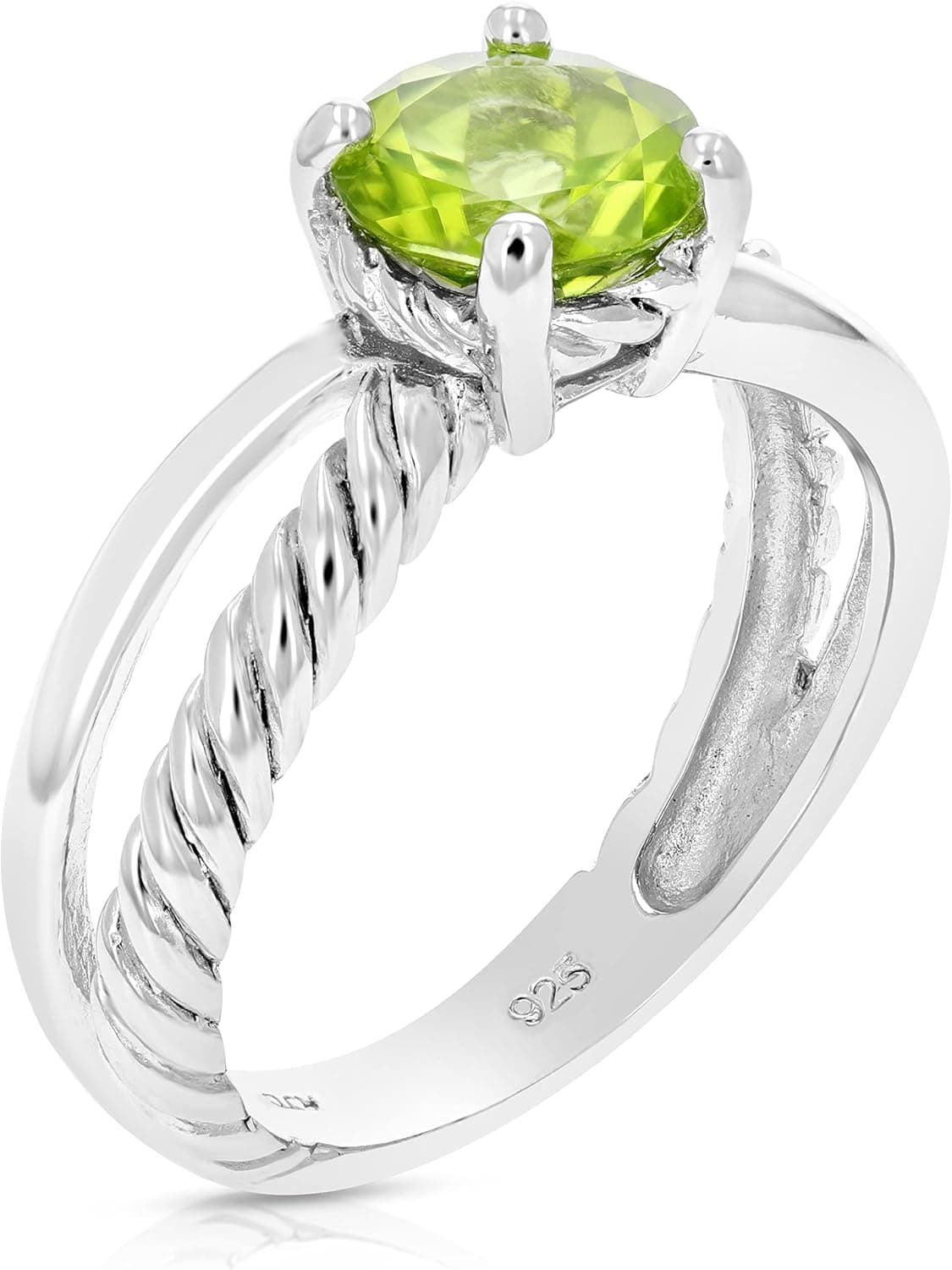 Vir Jewels 1 cttw Peridot Ring .925 Sterling Silver with Rhodium Plating Round Shape 7 MM
