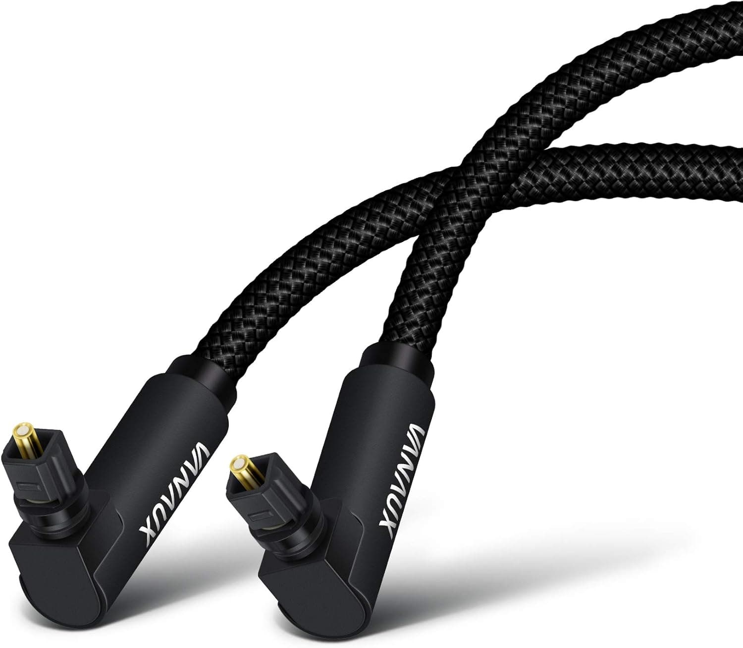 VANAUX [New Version] 90 Degree Optical Audio Cable Digital Toslink S/PDIF Optic Cord Male to Male Fiber Optic Cables for or Home Theater, Sound Bar, TV, PS4, Xbox, and More Black (10ft/3m)