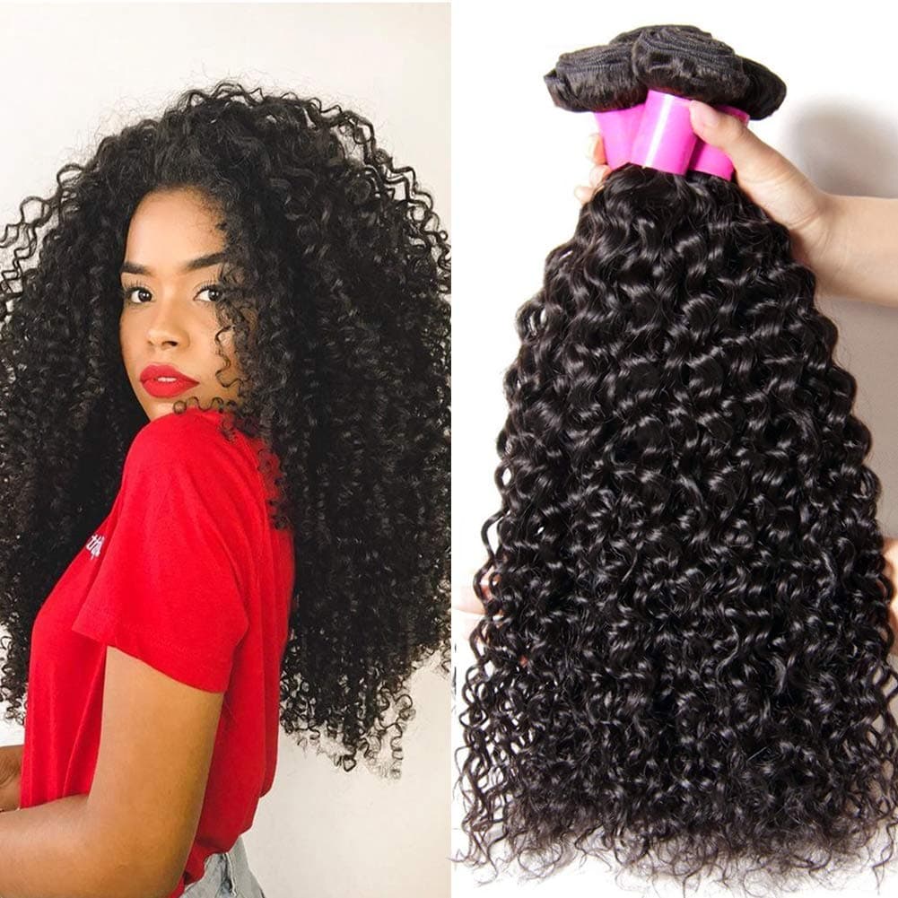 Ur Beautiful 10A Brazilian Curly Human Hair Bundles Kinky Curly Bundles 100% Unprocessed Virgin Kinky Curly Hair Bundles Curly Weave 3 Bundles 8 10 12 Inch Natural Balck Color (95+-/5g/bundle)
