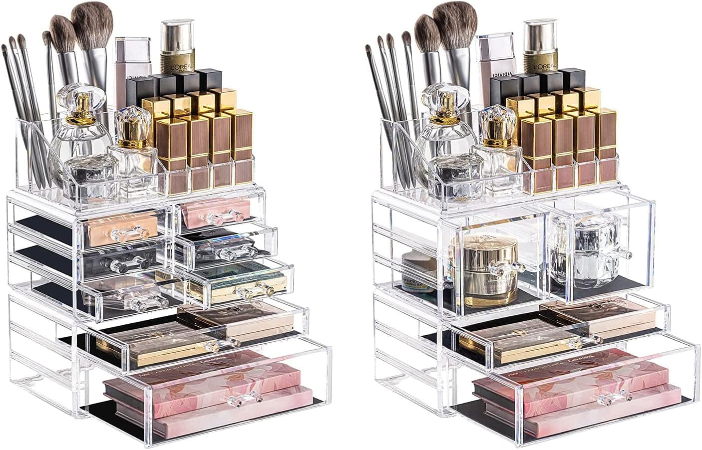 DreamGenius Makeup Organizer 3 Pieces Acrylic Cosmetic Storage Drawers Organizer for Vanity and Bathroom, Stackable Cosmetic Organizer Countertop