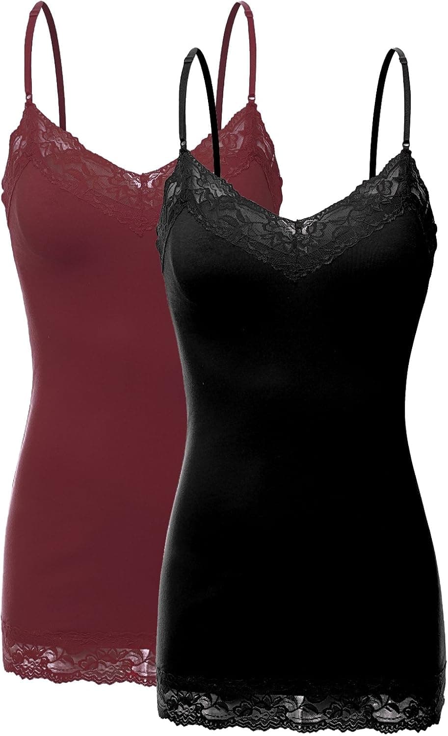 Bozzolo 2 or 4 Pack Women's Junior and Plus Adjustable Spaghetti Strap Lace Tank Top