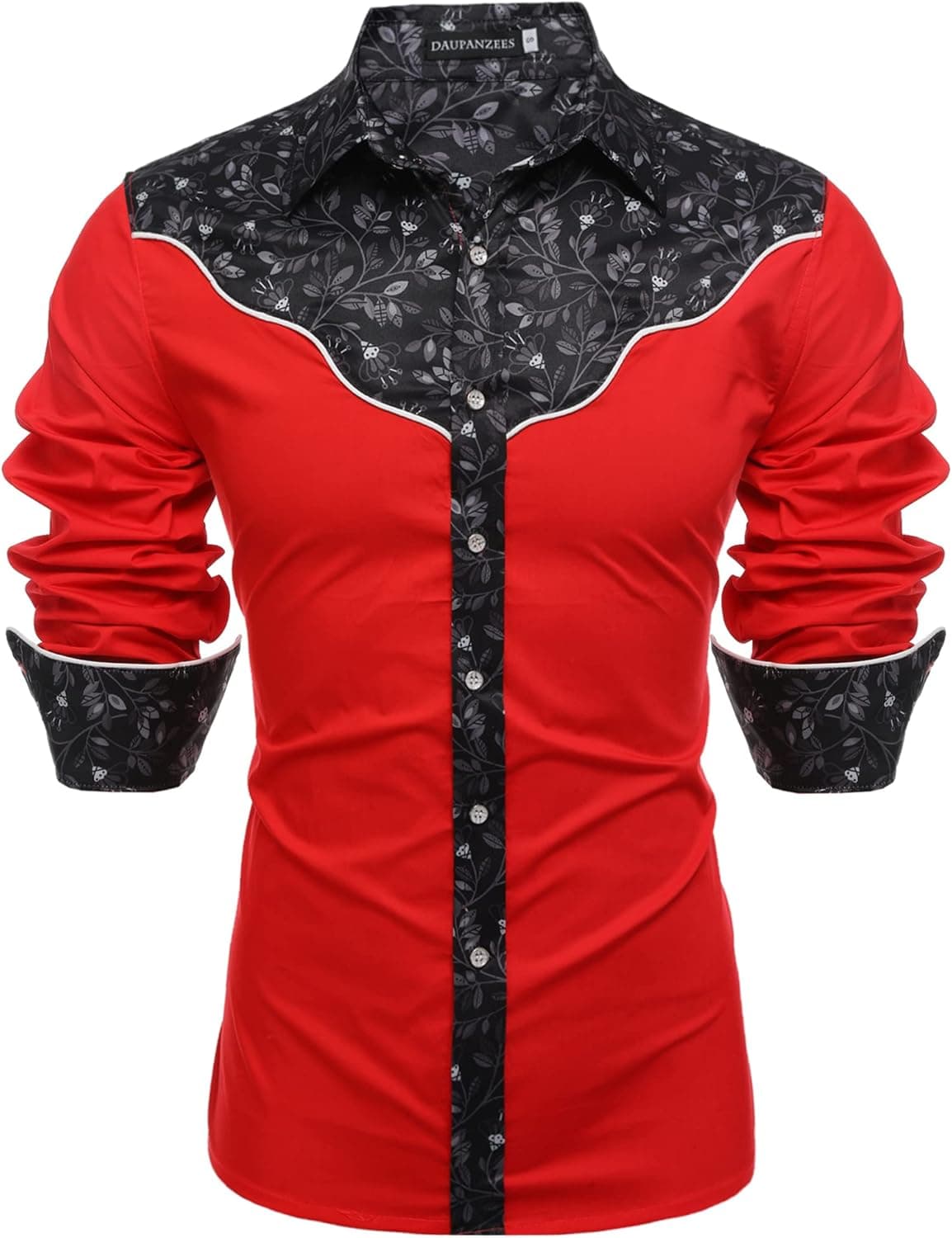 Daupanzees Mens Long Sleeve Fashion Printed Design Cowboy Western Slim Fit Casual Button Down Shirt