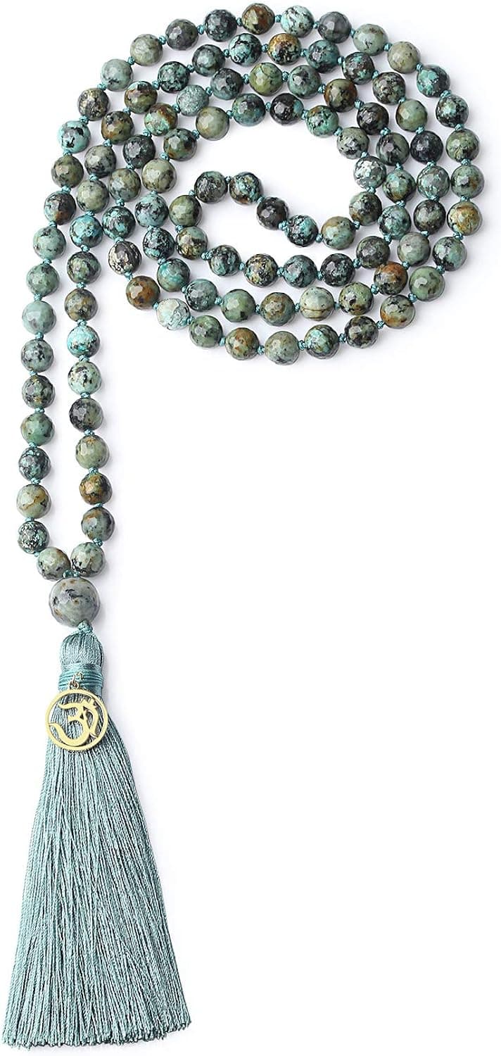 COAI OM Charm Hand Knotted Tassel 108 Mala Beads Necklace