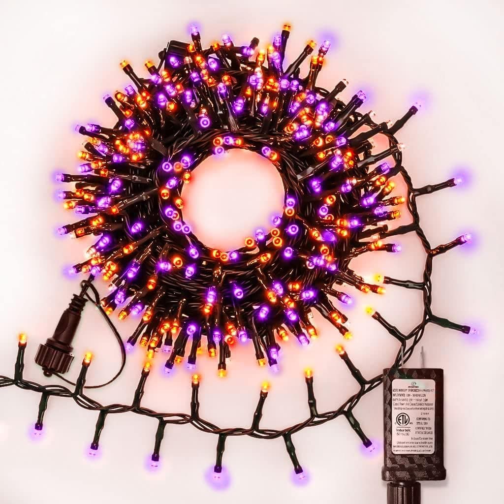 gresonic Halloween Lights Outdoor, 300 LED 19.6ft Orange Purple Halloween Decorations, Connectable Halloween String Fairy Lights Plug in 8 Modes Timer Memory Function for Indoor Holiday Party Yard