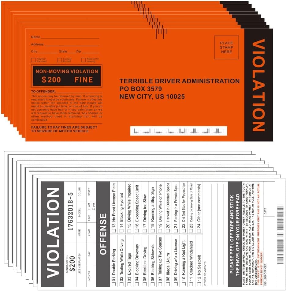 Forola Fake Parking Tickets for Pranks 50 Pcs Double-Sided Printing Joke Pranks for Funny Kit Gag, Adult Joke Parking Safety Car Citations
