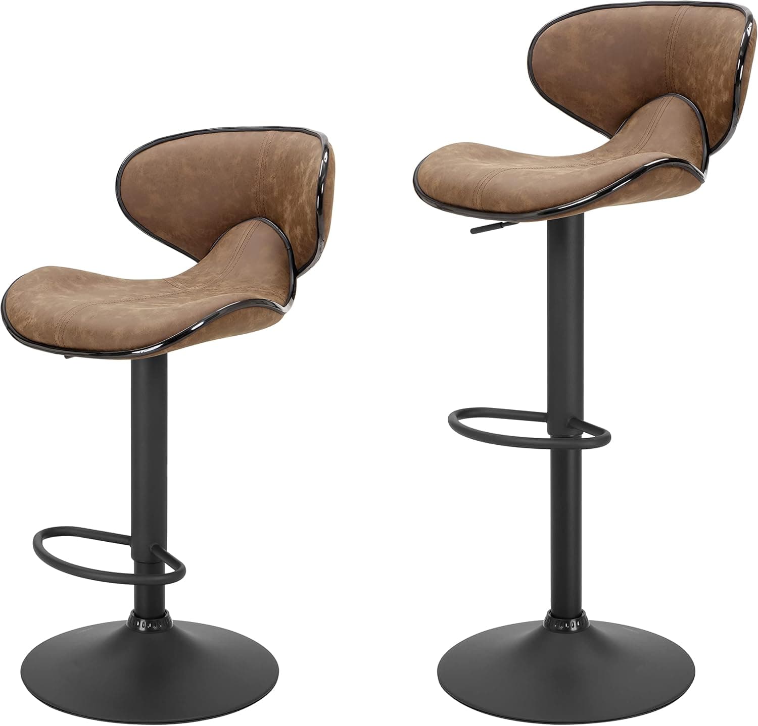 Finnhomy Bar Stools Set of 2 Counter Height, Swivel Barstools with Footrest and Back, Height Adjustable Modern Bar Chairs, Vintage Leather, Retro Brown