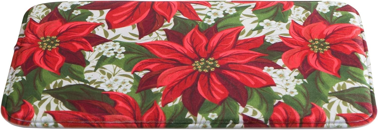 VCNY Home Holiday Poinsettia Bath Mat: Decorative Winter Flower Theme Design, 17" x 24" inch