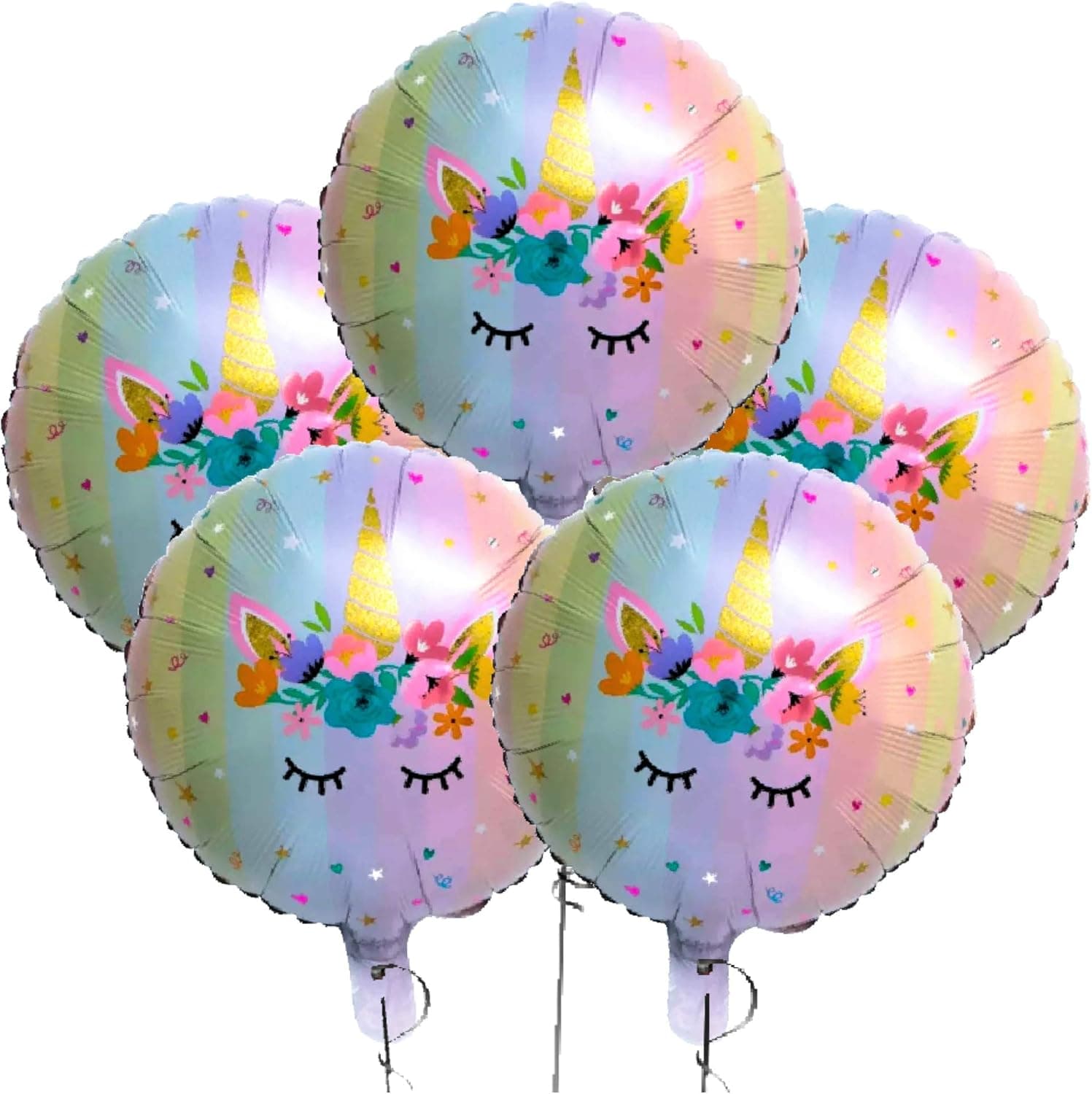 Zeylo Party Supply Pastel Rainbow Unicorn Round Foil Mylar Balloon, 18 inch (5)