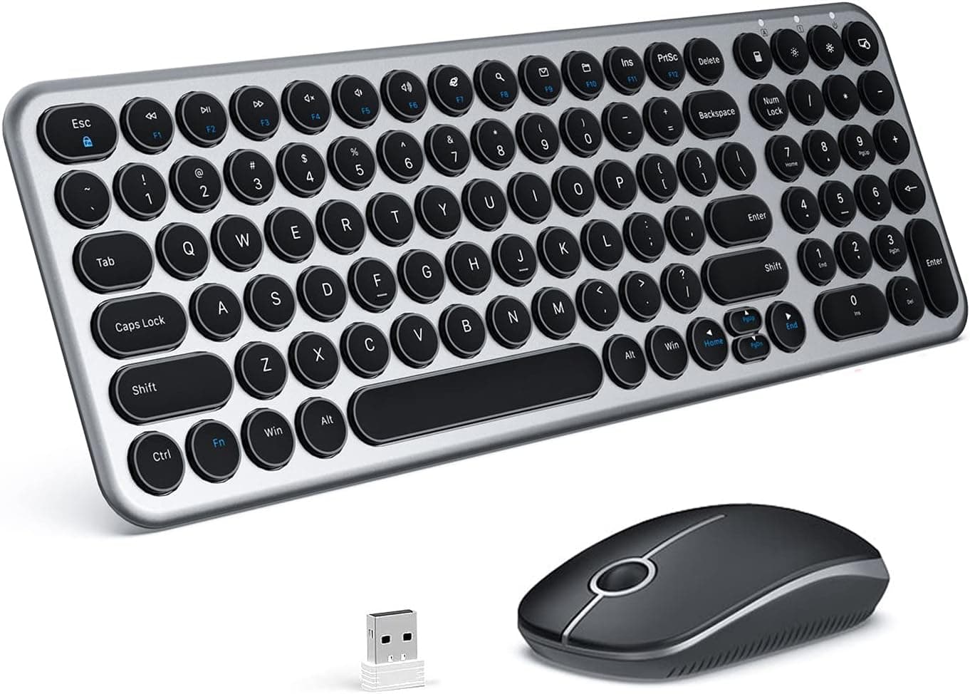 Wireless Keyboard and Mouse Combo, 2.4GHz Slim Ergonomic Keyboard and Mouse Set with Numeric Keypad for Windows Computer PC Laptop Notebook (Black Gray)