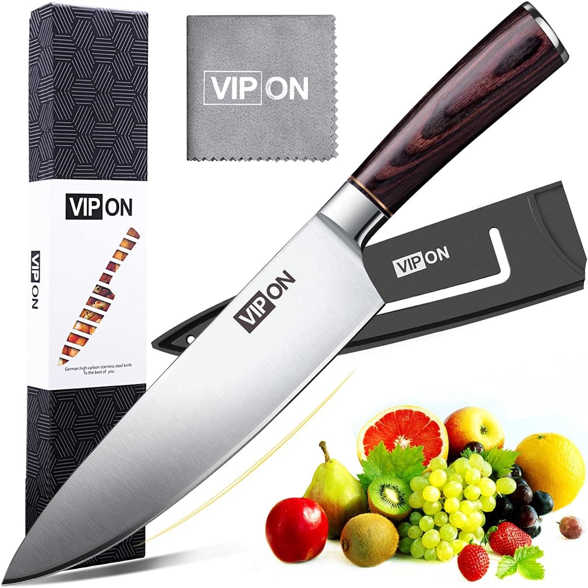 Soufull Japanese Chef Knife - 8 Inch High Carbon Stainless Steel Kitchen Knife Ergonomic Handle Durable Blade Chef's Knives