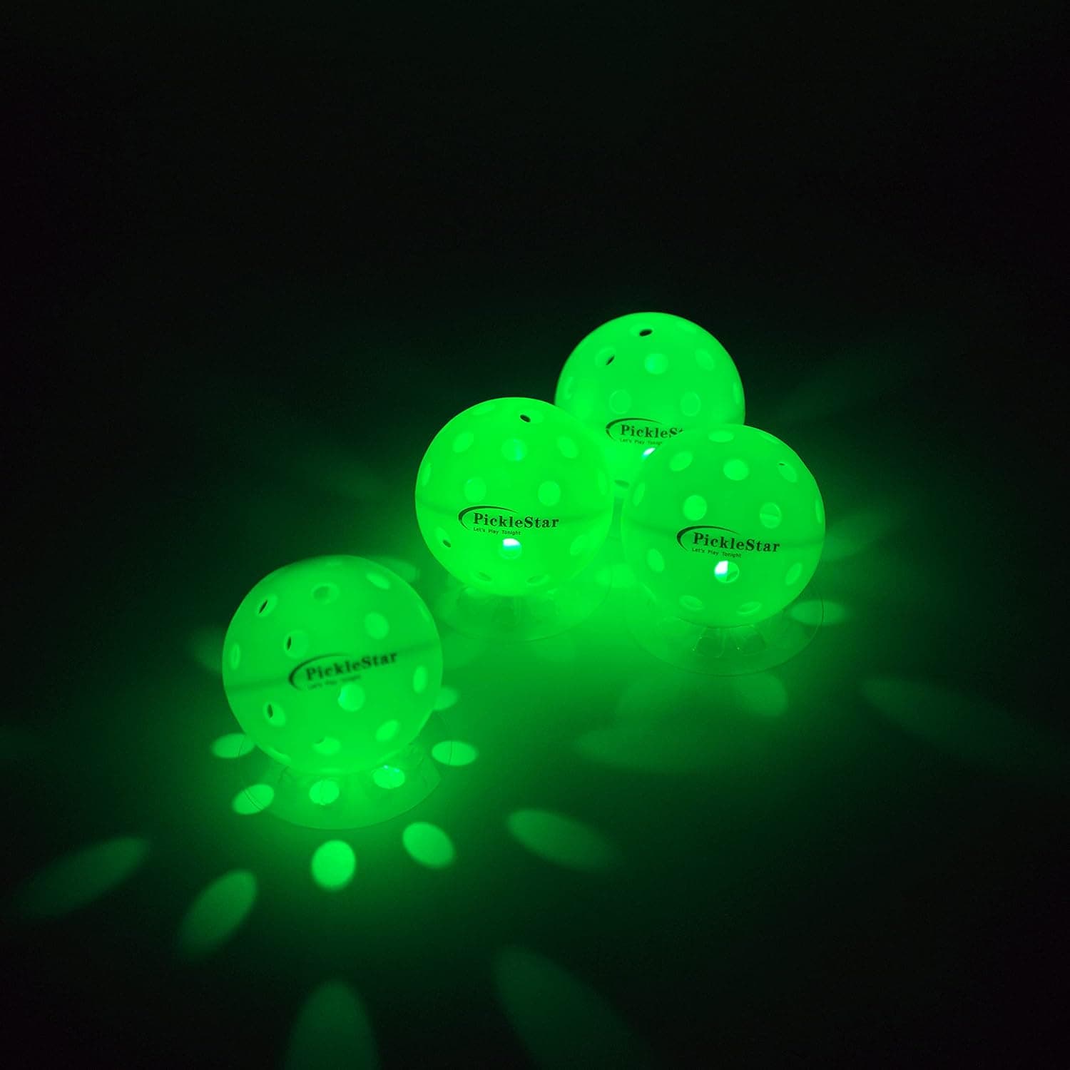 PickleStar LED Light Up Pickleball Balls, Offcial Size Outdoor 40 Holes Green PickleBalls with Green Light 4 Pack LED Light Up Pickle Balls, Batteries Included