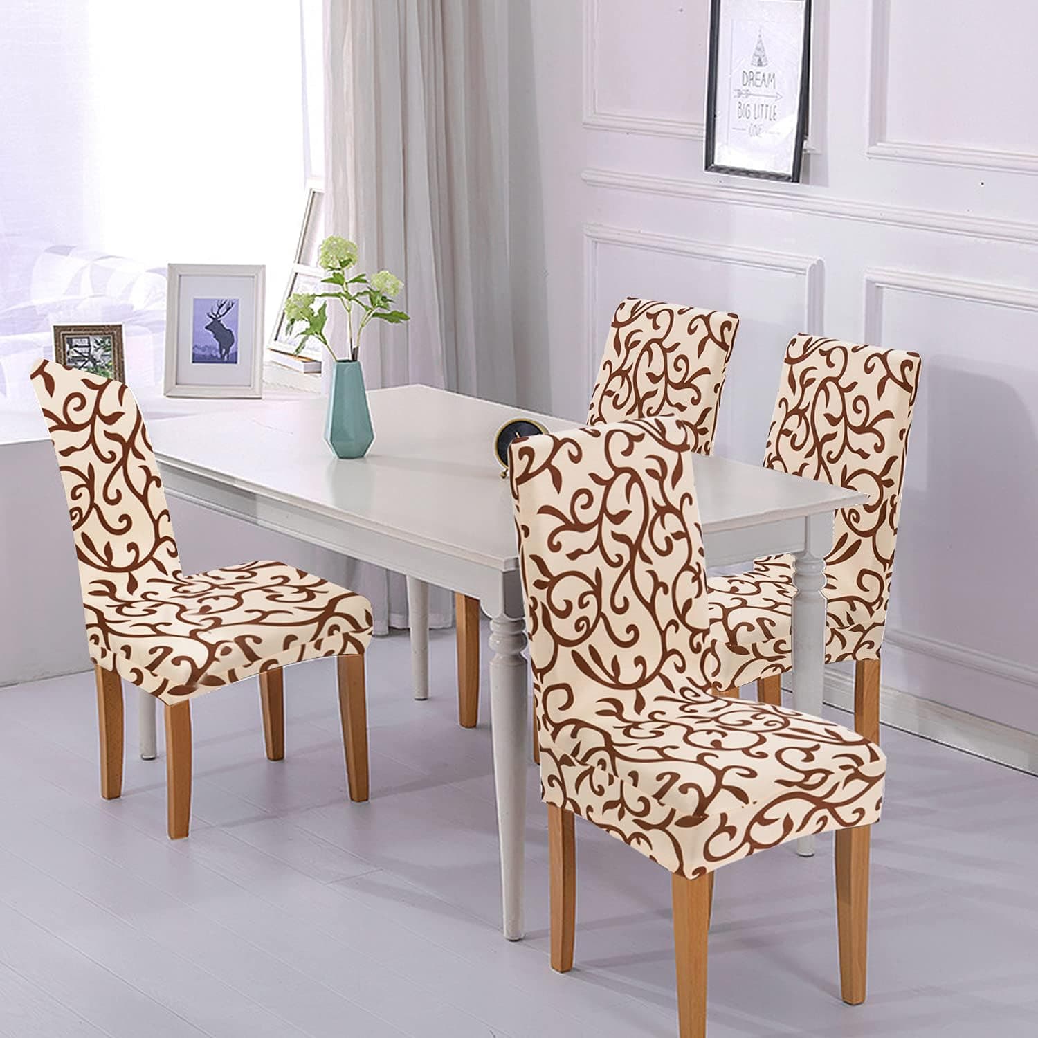 Dining Room Seat Covers Universal Stretch Seat Covers Kitchen Seat Covers Set of 4, Spandex Chair Slipcovers Kitchen Chair Protector Cover Protective Chair Cover Set for Home Decor