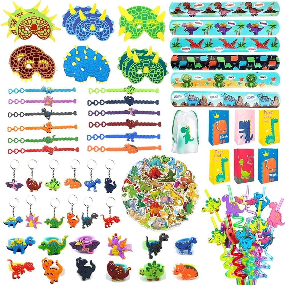 116 Pcs Dinosaur Themed Party Favors Set With Goody Bag, Dinosaur party Supplies for Boys Girls, Dinosaur Party Toys Gift for Kids Birthday Supplies,Goodie Bag Fillers,Carnival Prizes,Prize Box Gift