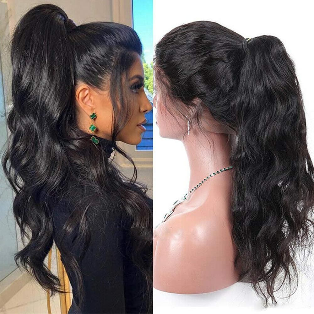 Pre Plucked Body Wave 360 Lace Frontal Wigs 100% Brazilian Human Hair Glueless Lace Front Wig With Baby Hair For Women 14inch Long Wavy 1B Black 130% Density