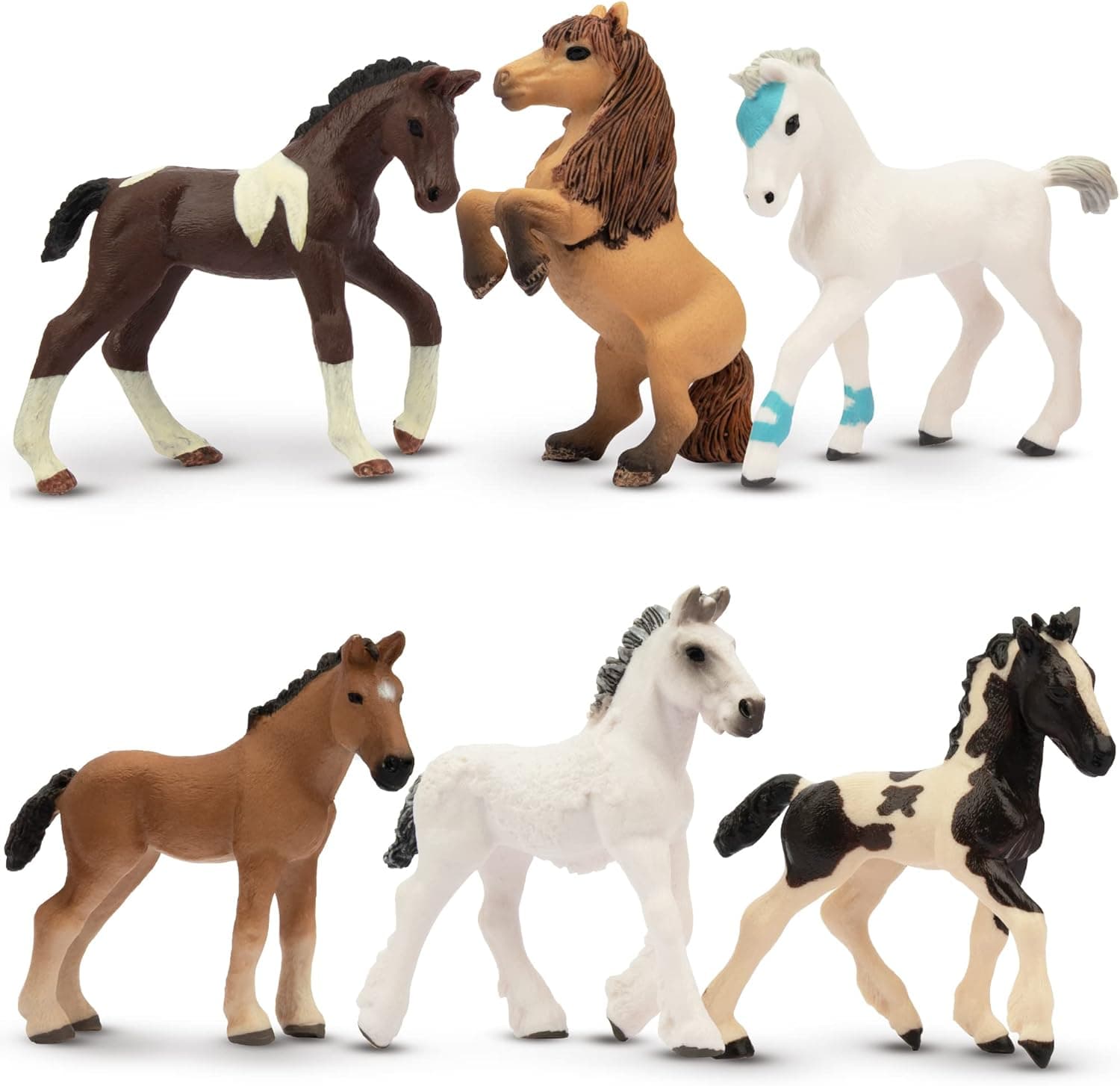 Toymany 6PCS 3-4" Realistic Plastic Horse Figurines Set, Detailed Textures Foal Pony Animal Toy Figures, Christmas Birthday Gift Cake Topper for Kids Toddlers Children