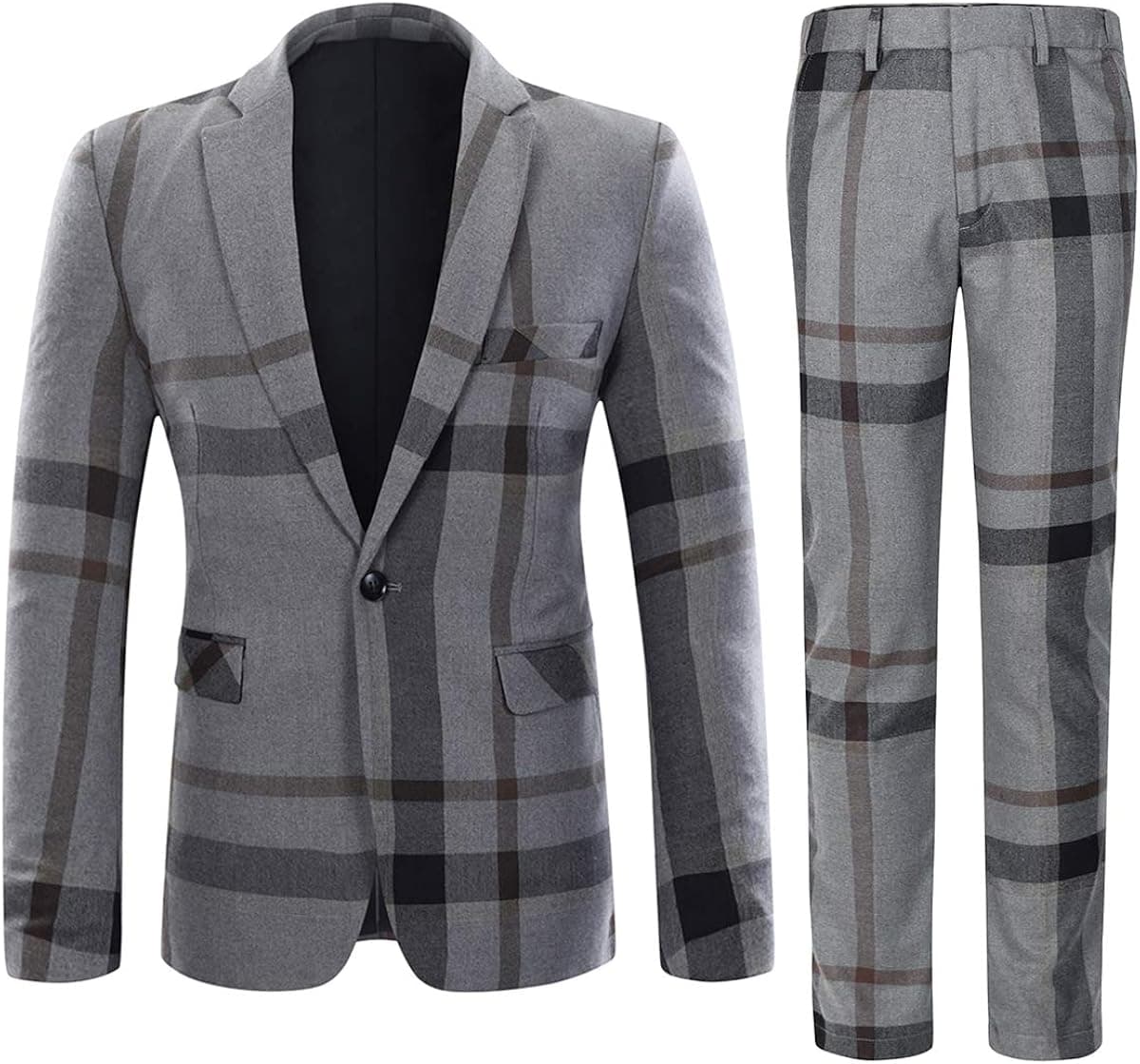 YFFUSHI Mens Plaid 2 Piece Suit Set Blazer Jacket Tux Suit Pants