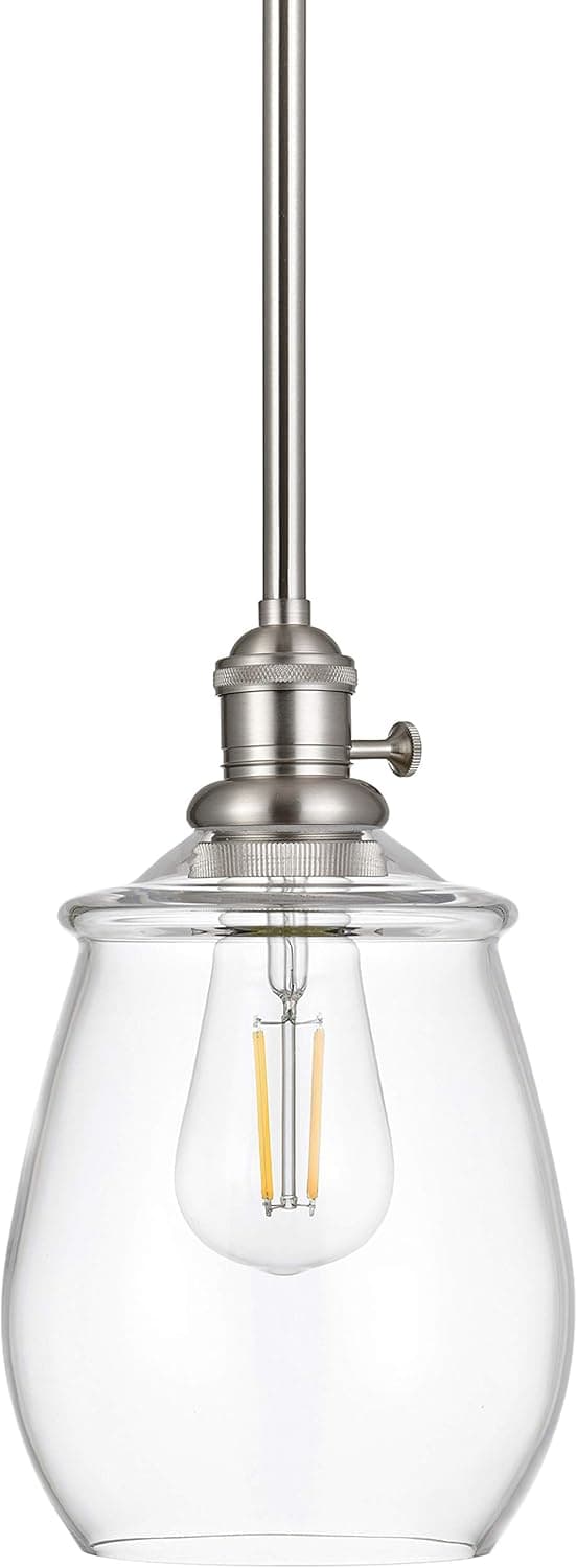 Linea di Liara Arenza Brushed Nickel Pendant Light Fixture Farmhouse Pendant Lighting for Kitchen Island Over The Sink Kitchen Lighting with Clear Glass Pendant Shade, UL Listed
