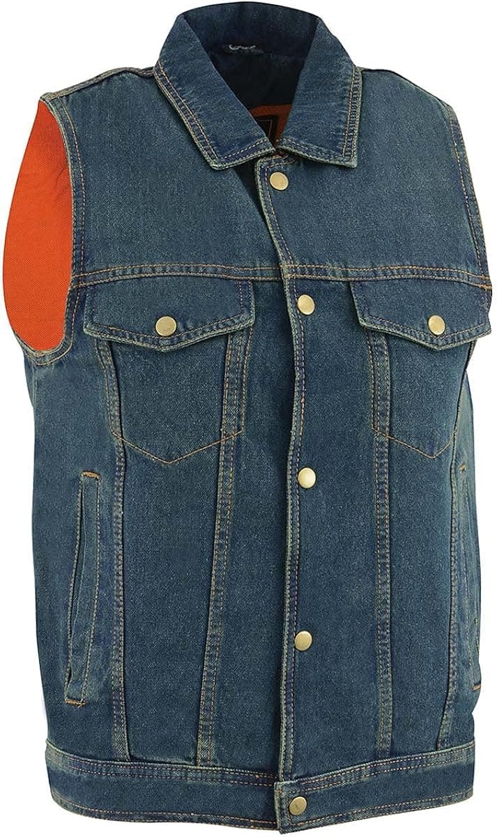 Milwaukee Leather DM1331 Men's Black Snap Front Denim Vest with Shirt Style Collar