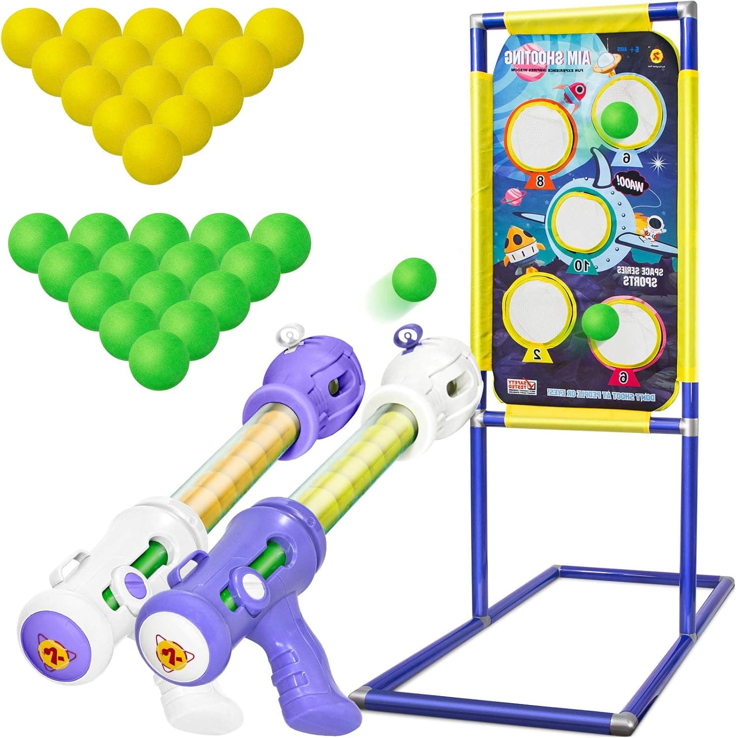 KOVEBBLE Shooting Target with 2pk Foam Ball Popper, Target Stand Toy Foam Blaster for Kids, Shooting Games Set, Girl Boy Toys Gift for Age 5 6 7 8 9 10+ (271538inch)