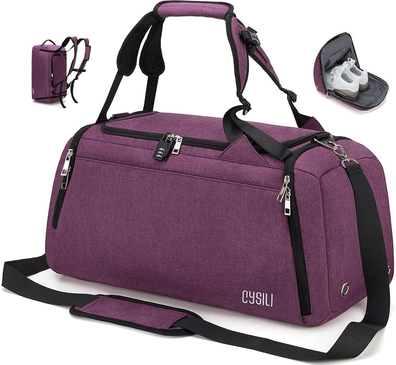 Sports Gym Bag with Shoes Compartment/Wet Pocket,42L Travel Duffel Bag with Shoulder Strap