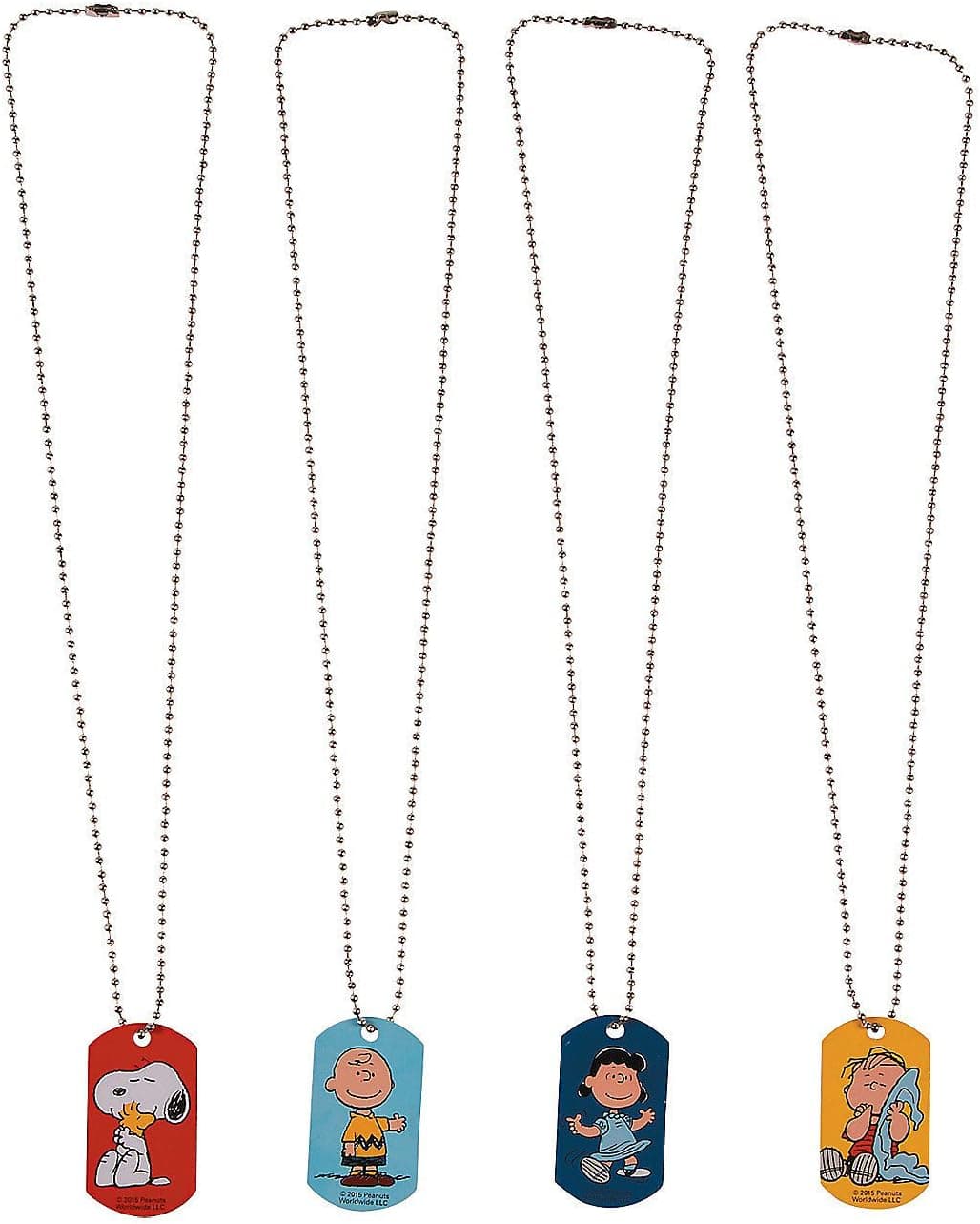 Peanuts Dog Tag Necklaces (Set of 4) Snoopy, Woodstock, Charlie Brown, Linus and Lucy