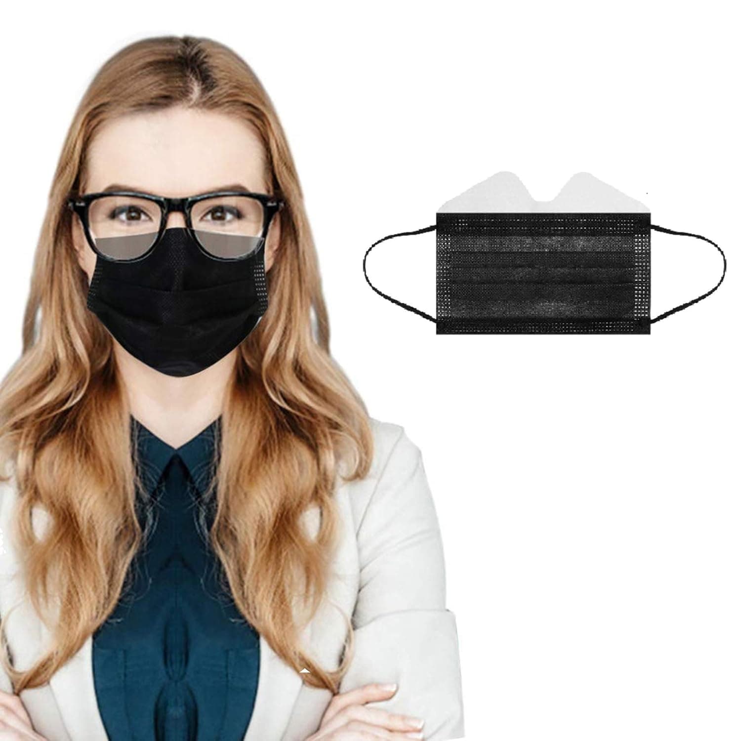 Two Years 50/100 Pcs 3-Ply Disposable Face Macks, Anti-Fog Face Shield for People Who Wear Glasses, Latest Technology (25, Black)