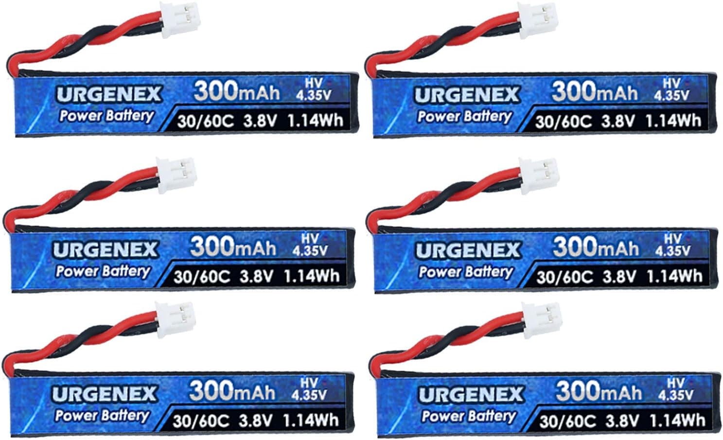 URGENEX 300mAh lipo Battery HV 1S Lipo Battery FPV Battery 30C 3.8V with JST-PH 2.0 Powerwhoop Connector for UZ65 US65 Tiny Whoop Drone Blade Inductrix 6 Pack
