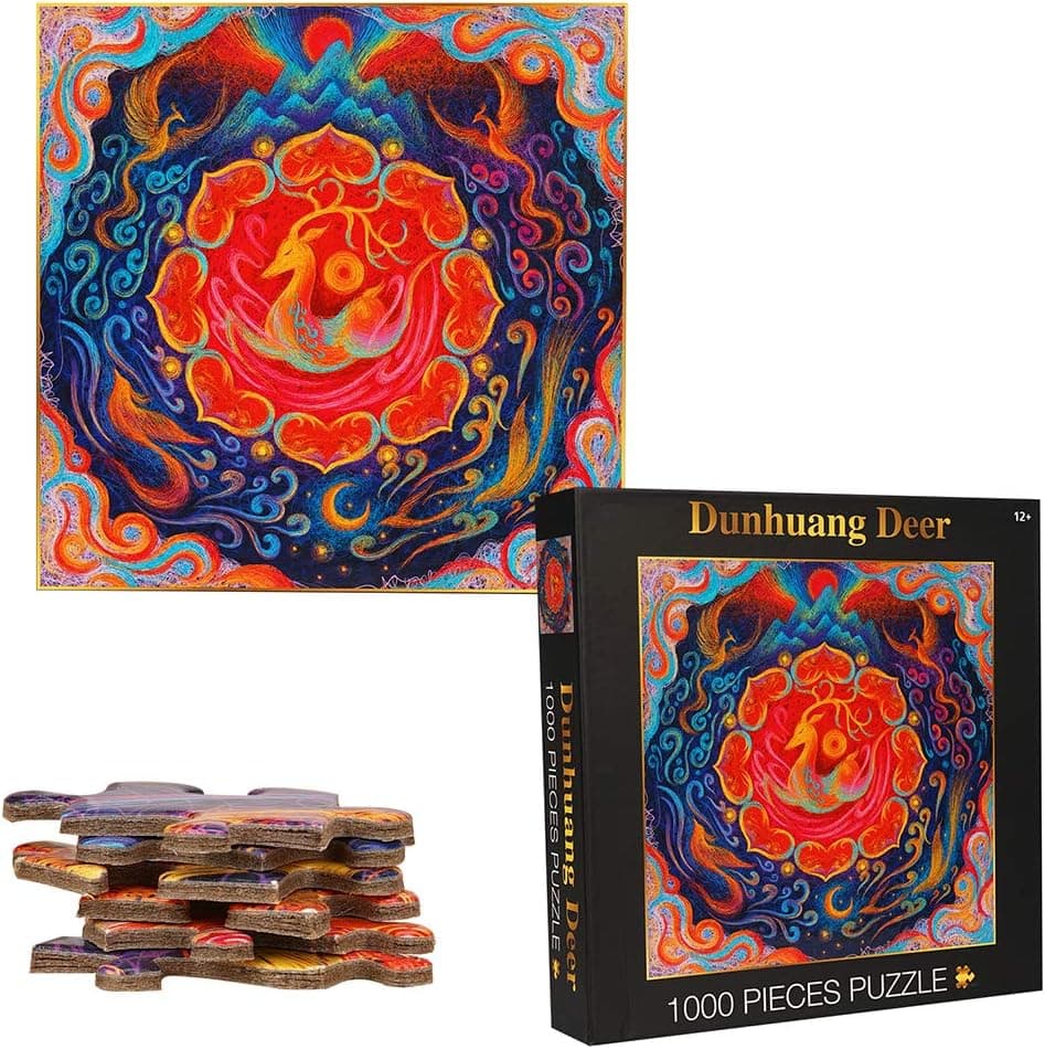 TINYOUTH 1000 Piece Colored Deer Puzzles for Adults, 61CM/24.02in Square Jigsaw Puzzle, 2mm Thickness Cardboard Puzzle - Family Puzzle Game Stress Reliever Difficult Challenge Puzzle for Kids Adults