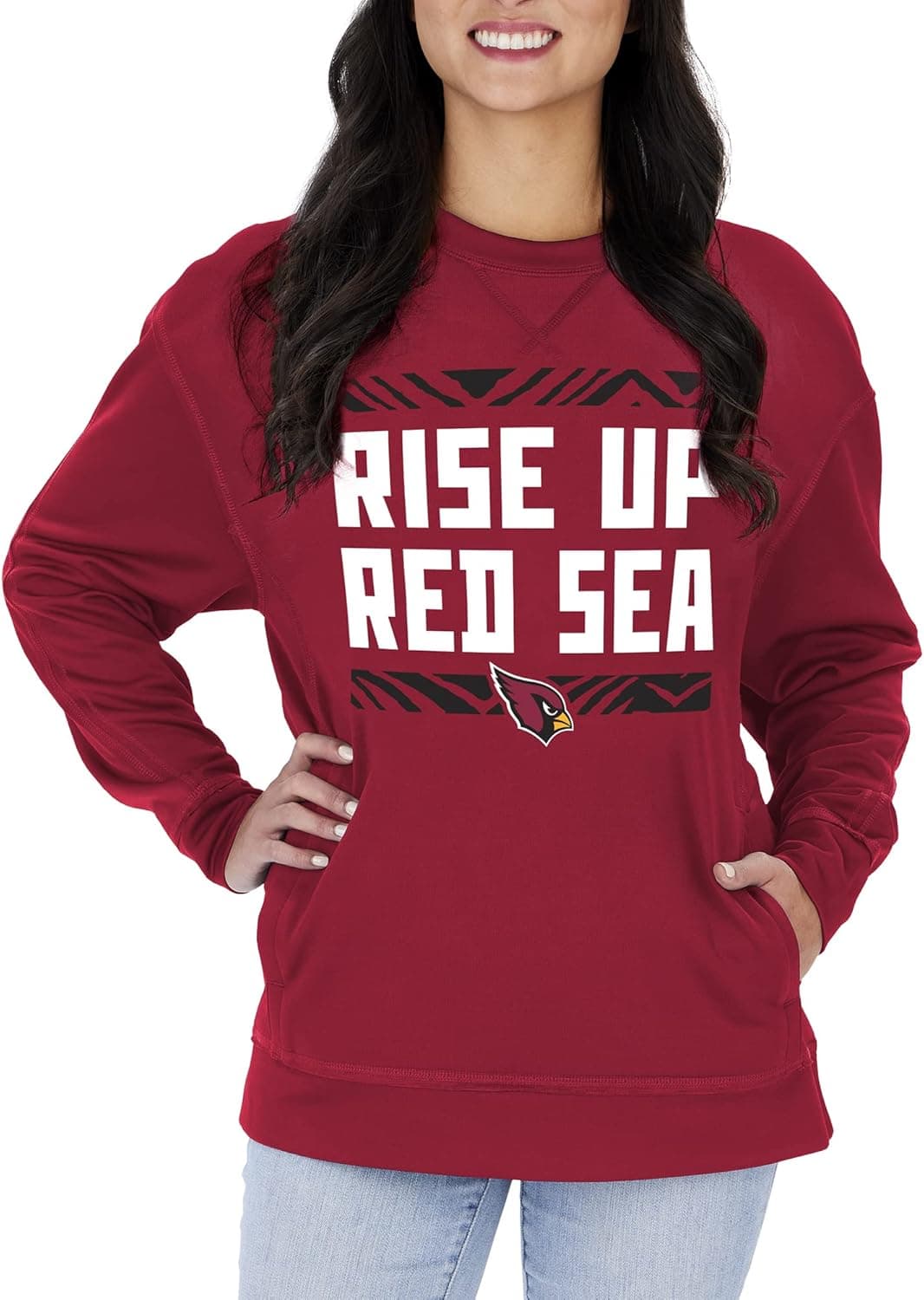 Zubaz Women's NFL Team Color and Slogan Sweatshirt with Pocket