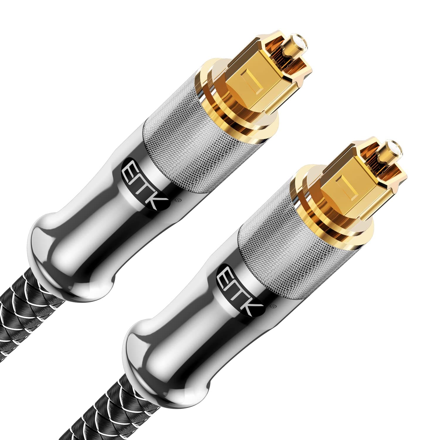 EMK Optical Cable 24K Gold-Plated Optical Audio Cable Digital Toslink Cable Spdif Cable Compatible with TV, Soundbar, Home Theater, Xbox, PS4, and More (1.5 Feet/0.5M, 24K Gold-Plated, Silver1)
